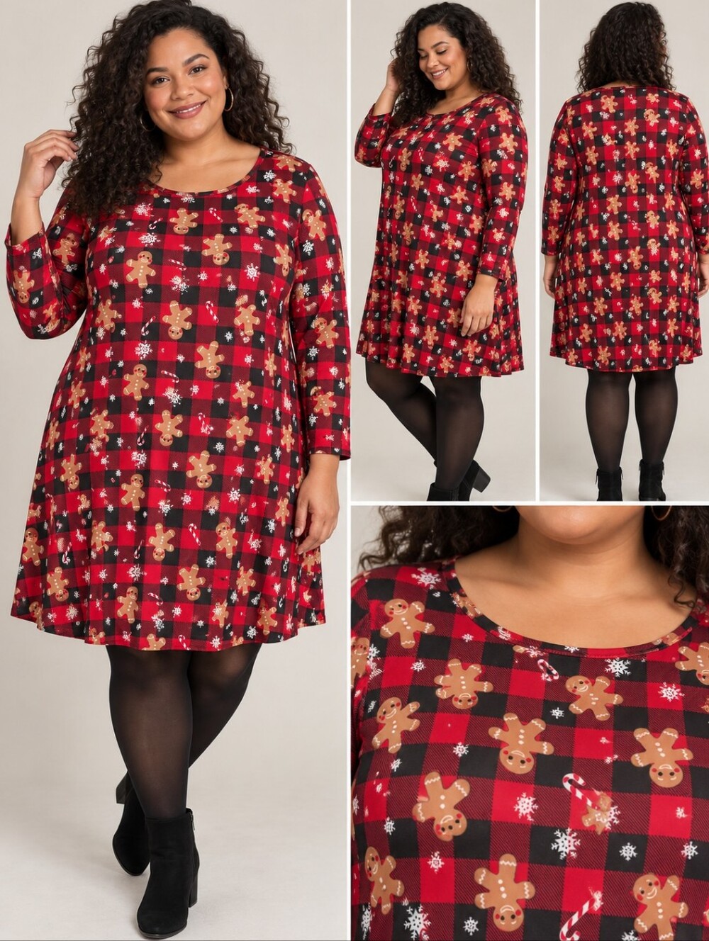 George Christmas Gingerbread Buffalo Plaid Swing Dress XL